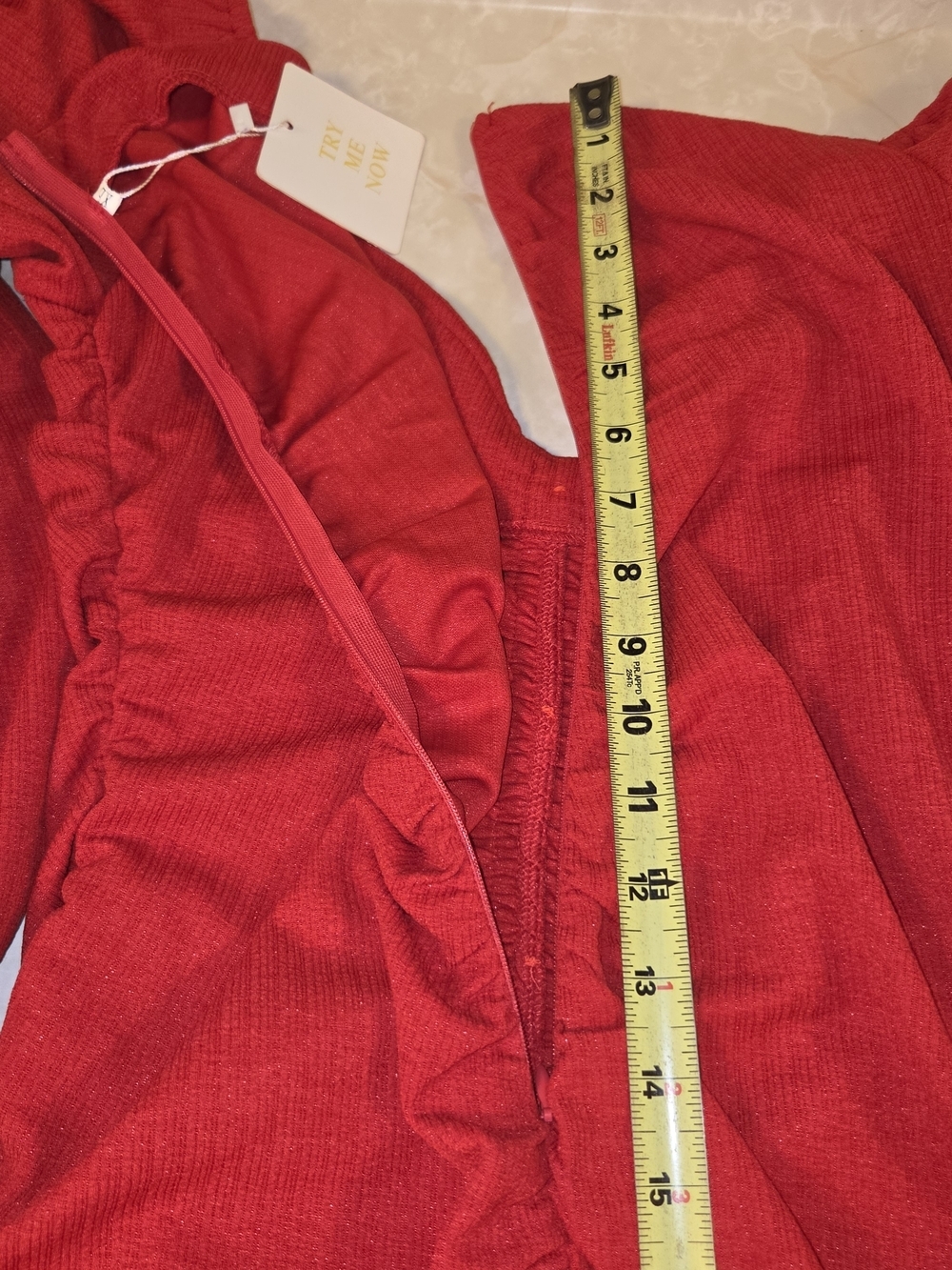 Ruched Red Long-Sleeve Mini Dress - Picture 11 of 11